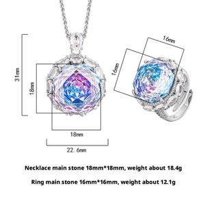 Elegant Fashion Eco-friendly <b>Copper</b> Rose Cut 18-16MM Colorful Zircon Gold Plated Necklace and Earrings Set Wedding Jewelry Set - Product Image 2