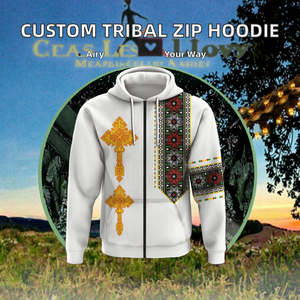Sudadera con Capucha de Poliéster con Cierre y Cuello Redondo para Hombre y Mujer, Diseño Tribal Etíope, Cómoda, Talla Grande, con Bolsillo, Personalizable - Product Image 2