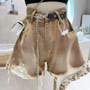 Shorts en jean amples et mignons pour <span class=keywords><strong>femme</strong></span>, taille haute, avec dentelle, pour l'été – Effet amincissant, longs, décontractés et élégants - Product Image 6