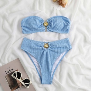 ชุดบิกินี่ลายเสือดาวสำหรับผู้หญิง 2 ชิ้น ผ้าสแปนเด็กซ์/ไนลอน แบบ Bandeau พร้อมจีสตริงและโลโก้สั่งทำ - Product Image 2