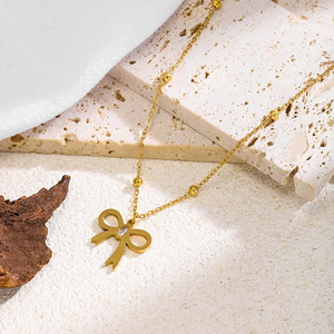 Elegante Collar para Mujer, Chapado en Oro, Acero Inoxidable, Diseño de Lazo con Circonita, Cadena para Clavícula, Oro Rosa, Accesorios de Moda - Product Image 5