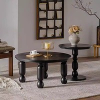 Table basse ronde de style américain Mid-Century, ensemble noir parfait pour le salon familial, table basse en bois durable