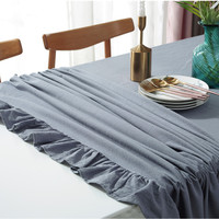 DUOLAI Nappe rectangulaire ronde de luxe beige en coton et lin avec volants pour décoration de table à manger