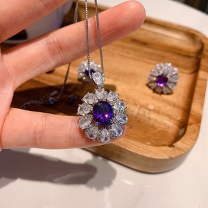 High Quality Purple Zircon Luxury Necklace <b>Earrings</b> and Ring <b>Set</b> Eco-friendly Copper Gift 3Pcs <b>Sets</b> for Women Jewelry - Product Image 2