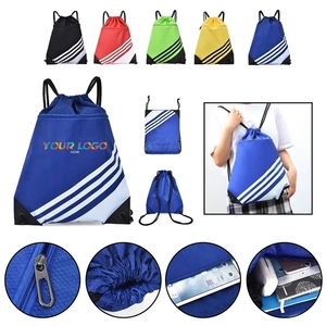 Large Capacity Zipper <b>Drawstring</b> <b>Backpack</b> Water-Resistant Lightweight Gym Sports Bag Polyester Lining Men Women's Travel Storage - Product Image 2