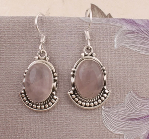 Pendientes de aro con forma ovalada de cuarzo rosa Natural de Plata de Ley 925 chapados en rodio para mujer precio directo de fábrica - Product Image 3
