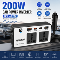 Convertisseur de courant pour voiture haute puissance 200W 12V 110V avec charge rapide USB Type C, prise US pour camping, camping-car, camion