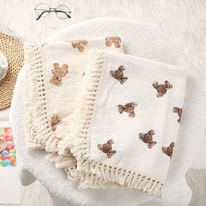 Manta para Bebé Weimowell, Comercio Exterior Transfronterizo, Doble Capa, Crepé, Envoltura de Algodón Puro, Suave, con Borlas, para Cochecito - Product Image 1