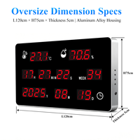 Layar Besar Digital untuk Dinding, Pengukur Suhu dan Kelembapan dengan Tampilan Kalender dan Waktu, Dilengkapi Sensor Alarm, Bodi Aluminium Alloy