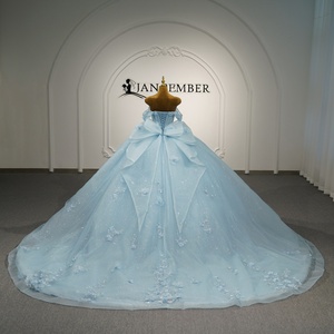 Vestido de Quinceañera Azul de Lujo Lsmc25, Vestido de Princesa con Lentejuelas Florales en 3D, Vestido de 16 Años con Cola Larga Jancember - Product Image 6