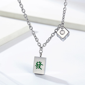 Collar unisex de acero inoxidable con dados de Mahjong, colgante Zhongfa, joyería de regalo - Product Image 3