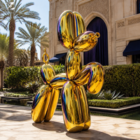 Sculpture de chien ballon en acier inoxydable, artisanat métallique, finition miroir bleue, art animalier moderne personnalisé pour la décoration de jardins, hôtels et places publiques