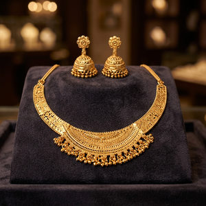 Parure de collier en or massif 22 carats de haute qualité pour femme, motif floral, bijoux de mariage classiques, chaîne en boîte, DNO115 Inde Maharashtra - Product Image 3