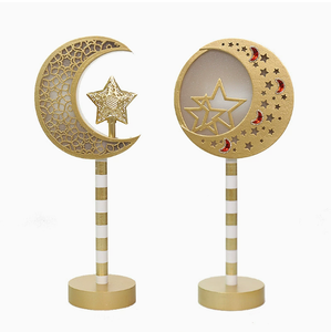 DAMAI Eid Mubarak Golden Tabletop Sign Night <b>Light</b> Wooden Ambiance Lamp with Moon-Holding-<b>Star</b> Ornament for Ramadan - Product Image 5
