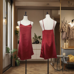 Camisón OEM de lujo de satén de seda <span class=keywords><strong>Chemise</strong></span> camisón corto sin espalda para mujer correa ajustable suave <span class=keywords><strong>Sexy</strong></span> dormir verano otoño XXL - Product Image 5