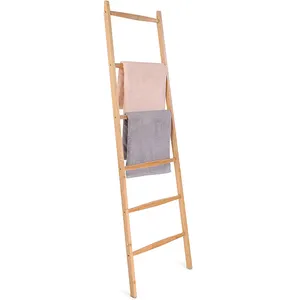 Étagère échelle multifonctionnelle en <span class=keywords><strong>bois</strong></span> décorative pour la maison, 6 pieds, pour serviettes et couvertures de salle de bain, rangement pour cuisine et salon, montage facile - Product Image 2