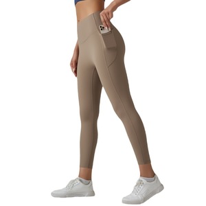 Thoáng Khí Bơ Mềm Yoga Xà Cạp Tummy Kiểm Soát Thân Thiện Với Môi Spandex / Nylon Không Có Phía Trước Đường May Điện Thoại Túi Cho Phụ Nữ Của Tập Luyện - Product Image 3