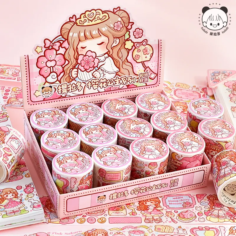 Telado Cute Girl Hand Account Tape Cherry Blossom Princess and Paper Tape Wholesale Cartoon Stickers