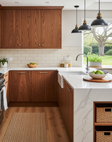 Meubles de cuisine modulaires en noyer en forme de L de CBMmart, optimisant l'espace d'angle avec un plateau tournant et des tiroirs extractibles