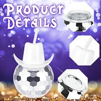 Chapeau de cowboy disco blanc, gobelets de fête avec pailles, années 70, paillettes miroir, verre à cocktail, jus, matière plastique, paillettes disco pour bal