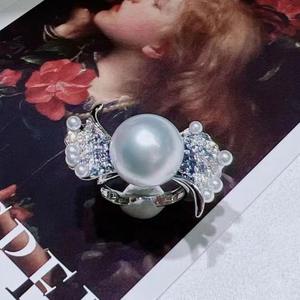 Bague en perle naturelle haut de gamme, version coréenne de luxe, avec boîte cadeau en argent pur, 10-11 mm, anti-explosion, beauté - Product Image 4