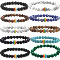 Offre Spéciale Simple Multicolore Agate Pierre Perles Bracelet Élastique Amant Couple Bracelet Boule Forme Motif Cadeau Charme Bijoux