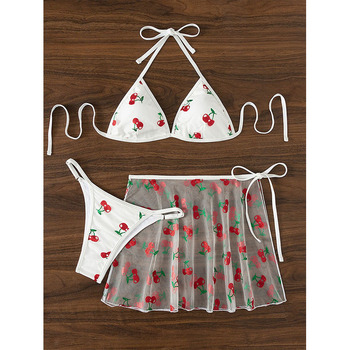 Mesh Tricot 3-pack Bloemenbikini Badpak & Rok For Congés Plage