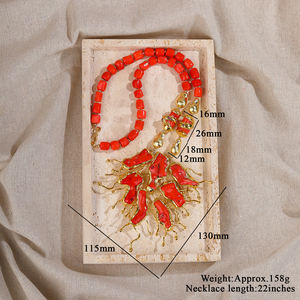 Collar de Cuentas de <span class=keywords><strong>Coral</strong></span> Rojo de Alta Calidad con Colgante Irregular, Chapado en Oro de 18K, Estilo Bohemia, Joyería para Fiesta, Regalo - Product Image 3