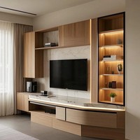 Meuble TV et Table Basse Modernes de Luxe, Style Ferme, en Bois, avec Rangement, Meubles YZ pour Salon et Appartement