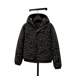 Chaqueta Acolchada con Capucha para Hombre, con Diseño de Rostro Dibujado a Mano, Resistente al Viento, Gruesa, para Invierno, Estilo Urbano, Cierre de Cremallera, Corte Regular - Product Image 4