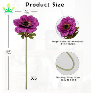 Anémone artificielle fleurs en soie violet Faux réaliste coquelicots fleurs en vrac pour Vase centres de table maison mariage Bouquet décoration - Product Image 2