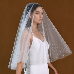 YouLaPan M95 Delicate Pearl Single-layer <strong>Veil</strong> <strong>Sparkling</strong> Starry Sky Fabric Minimalist Design No Hair Comb Bridal Accessory - Product Image 4