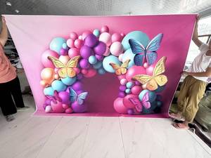 Nouveau-né bébé fille 1st fête d'anniversaire toile de fond <span class=keywords><strong>photographie</strong></span> ballon coloré porte arquée bébé douche gâteau Smash Photo fond - Product Image 6