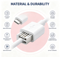 Kabel Pengisian Daya USB 3A A ke Micro B, PVC Lembut & Konduktor Tembaga Murni, Sinkronisasi Data 480Mbps untuk Ponsel, Grosir OEM