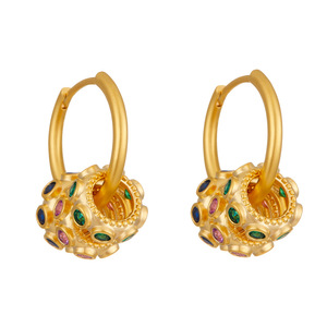<b>Huggie</b> Earrings Ball Shape Micro Insert Zircon Geometric Design Everyday Wear Copper <b>Ear</b> Post EA13147 - Product Image 5