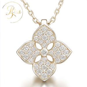 <span class=keywords><strong>Elisa</strong></span>'s Wholesale Exclusive Flower Pendant Necklace in White Yellow Gold 925 Silver Showcases Iced Out VVS Diamond Moissanite - Product Image 1