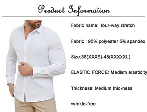 Nueva Camisa Negra para Hombre, Elástica, Sin Plancha, Manga Larga, Estilo Casual de Negocios, Color Sólido, Mercerizada, Vertical - Product Image 6