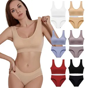 Ensemble de vêtements de nuit sexy personnalisés pour femmes soutien-gorge rembourré sans armature culotte de bikini dans des couleurs unies style confortable de tous les jours pour adultes