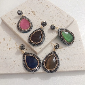 Gioielli di moda con ciondolo in pietra con occhio di gatto orecchini pendenti di Design turco pavé orecchini a bottone in cristallo di argilla - Product Image 5