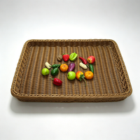 Panier de rangement rectangulaire marron en rotin synthétique PP tressé à la main, écologique, peu encombrant et étanche pour fruits, collations et articles divers