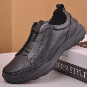 Nouvelles baskets décontractées pour hommes en cuir véritable, fabriquées à la main, à enfiler avec boucle, confortables, respirantes, tendance mode - Product Image 2
