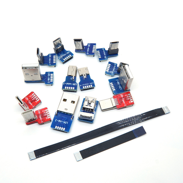 New Arrival Multi-Type USB to FPC Flat Cable Kit Type-C Micro Mini USB Connectors for DIY Projects