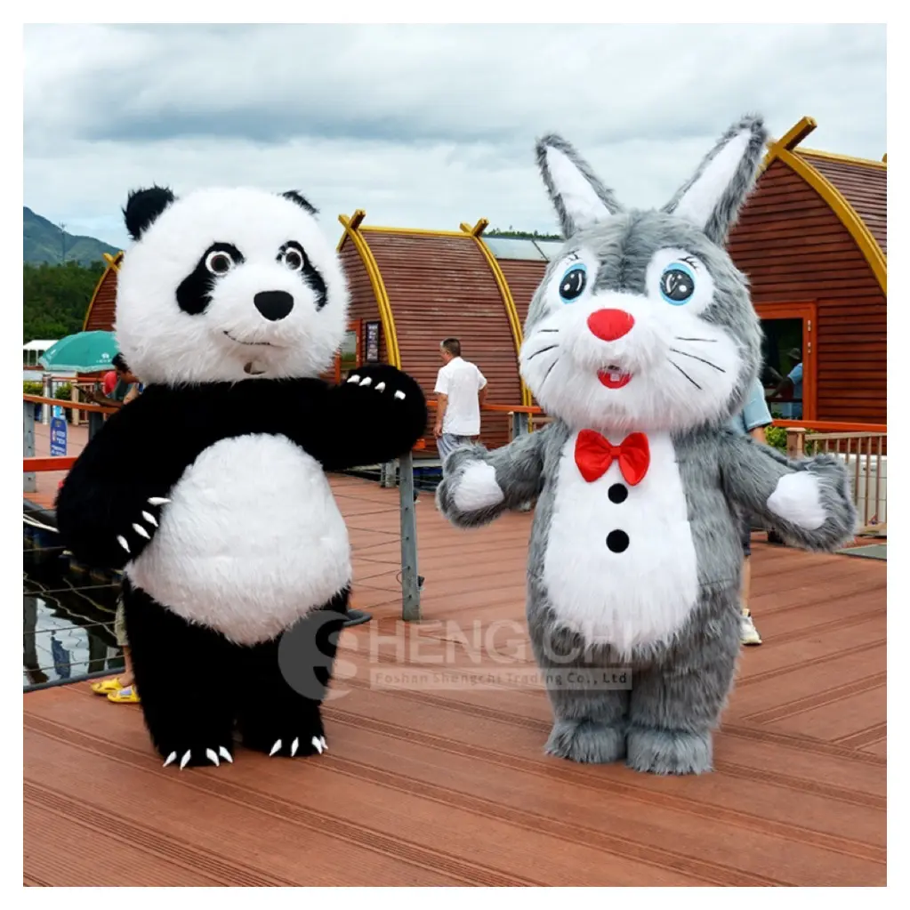 Inflatable panda mascot costume long hair polar bear teddy halloween traje mascotte plush carnival christmas for adult