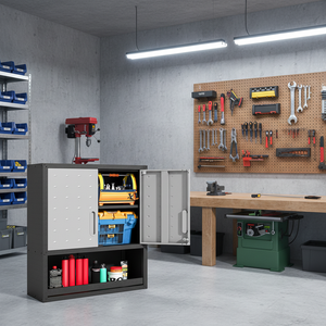 Armoire murale moderne à double porte, grande capacité de rangement, en acier, verrouillable, réglable, spacieuse, murale, pour supermarché - Product Image 6