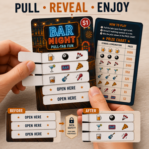 Custom Printed Five Window Pull Tab Tickets Break Open Instant Win Lottery Game Cards for Bars Fundraisers and Charity Events - Product Image 5