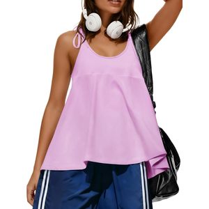 Camiseta sin mangas para mujer, cuello redondo, espalda cruzada, holgada, para verano, running, gimnasio, estilo babydoll, transpirable, de elastano - Product Image 1