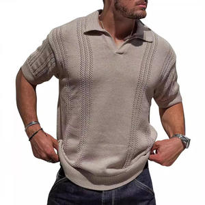 Nouveau design – <span class=keywords><strong>Polo</strong></span> en maille pour homme à manches courtes, col en V, coupe ample, couleur unie, motif squelette - Product Image 5