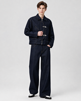MENGTU Veste en jean selvedge vintage tissée sur mesure pour homme, automne, épaisse, avec boutons de pompier, fermeture éclair et crochet de pont