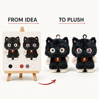 Porte-clés en peluche chat noir mignon personnalisés en gros, mini animaux en peluche doux, pendentifs de sac 10 cm, cadeaux pour la vente au détail