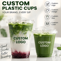 Gobelets en plastique transparent PET avec couvercle, personnalisables avec logo, pour boissons, bubble tea, café, vente en gros, 8, 12, 16, 32 oz